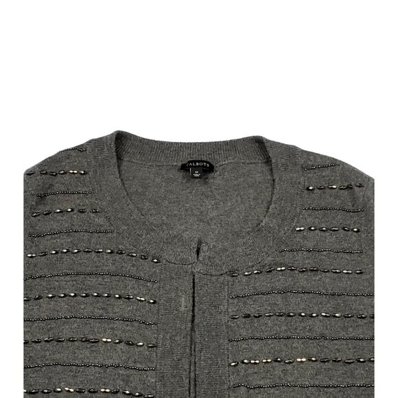 Talbots Size Medium Lambswool Beaded Gray Cardigan - Picture 6 of 8